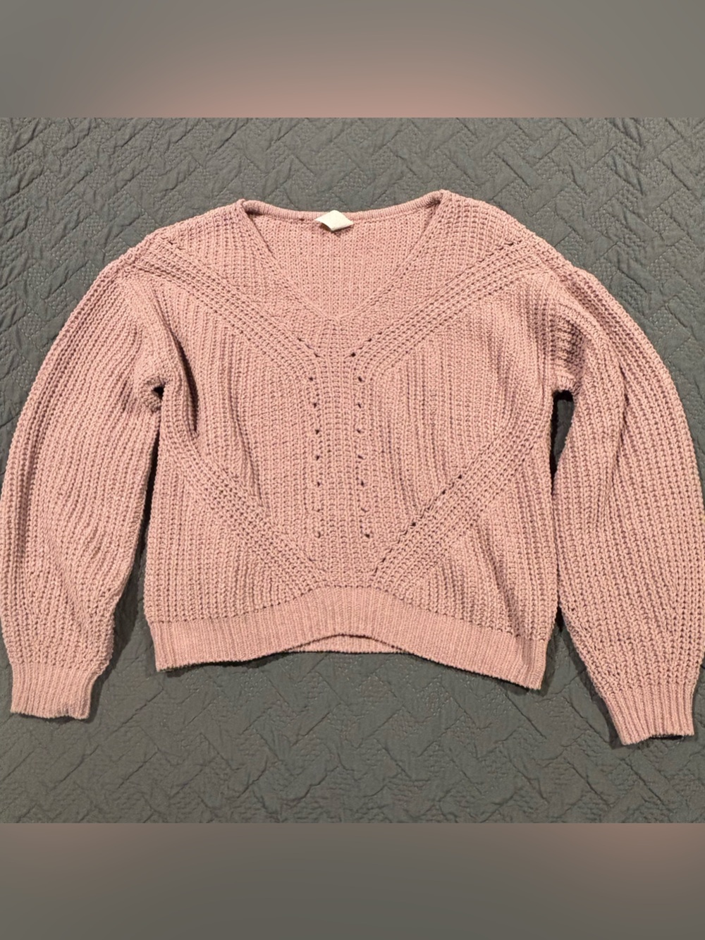 Derek Heart Dusty Mauve Textured Knit Crewneck Sweater
